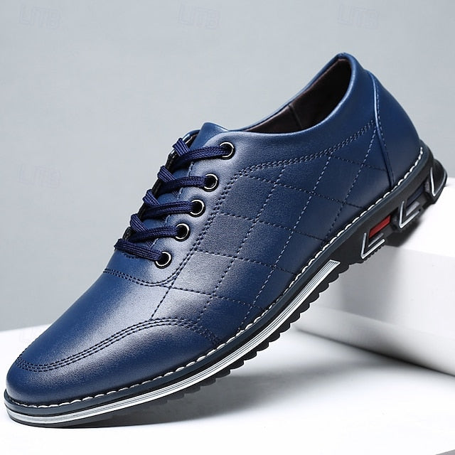 Lace-Up Sneakers Quilted Leather - Stylish Blue Men's Faux