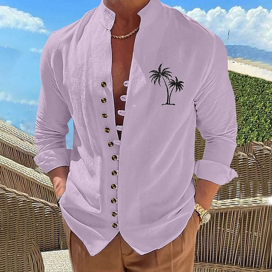 Button Men's Up Summer Linen Shirt Wear Beach