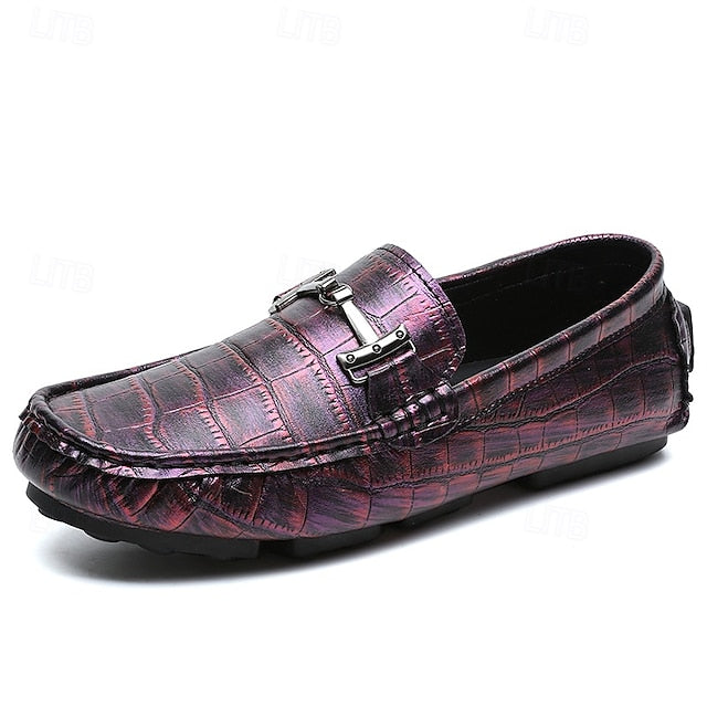 Pattern Leather Faux - Purple Crocodile Men's Loafers