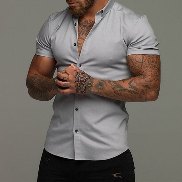 Up Button White Summer Black Red Men's Shirt