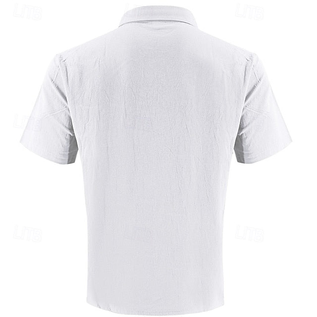 Casual Men's Cotton Shirt Linen Up Button