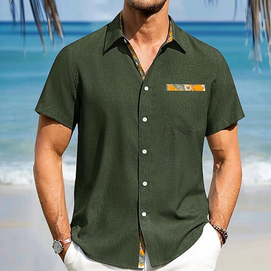 Up Linen Sleeve Shirt Button Short Men's Summer