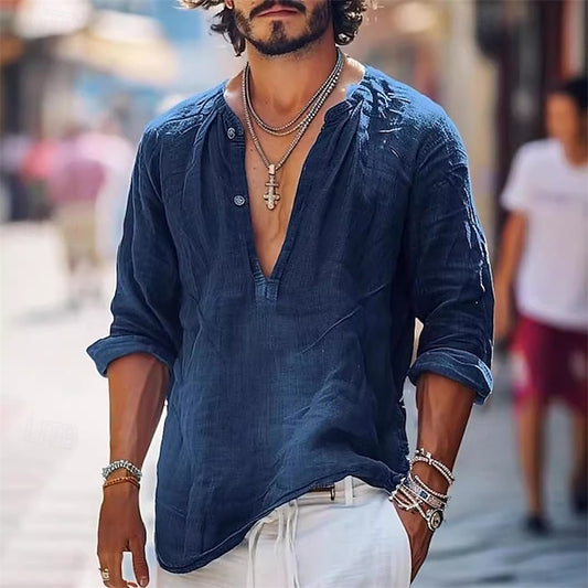 Casual Men's Beach Summer Shirt Popover