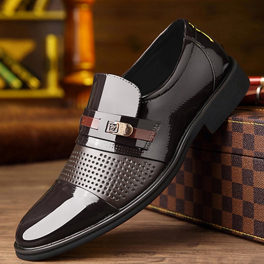 Brown Faux with Men's Patent Dress Loafers Leather