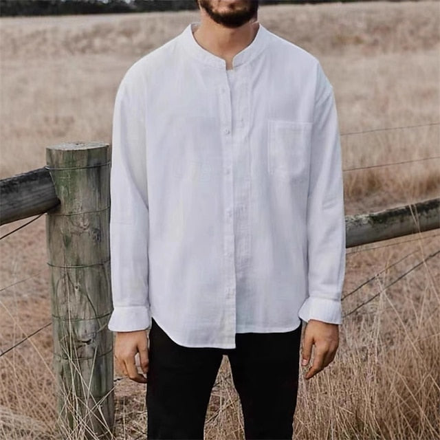 Men's Casual Cotton Shirt Linen Up Button