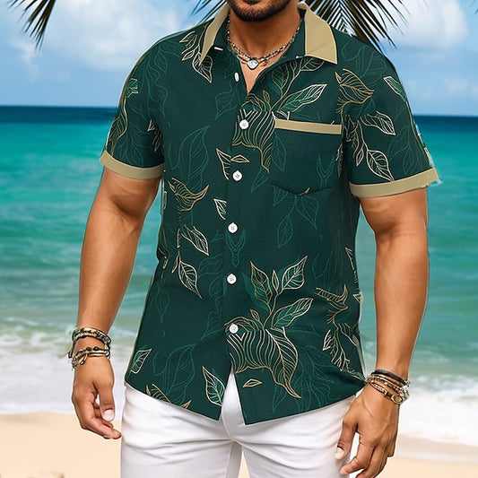 Leaf Plants Shirt Tropical Men's Linen Summer Palm