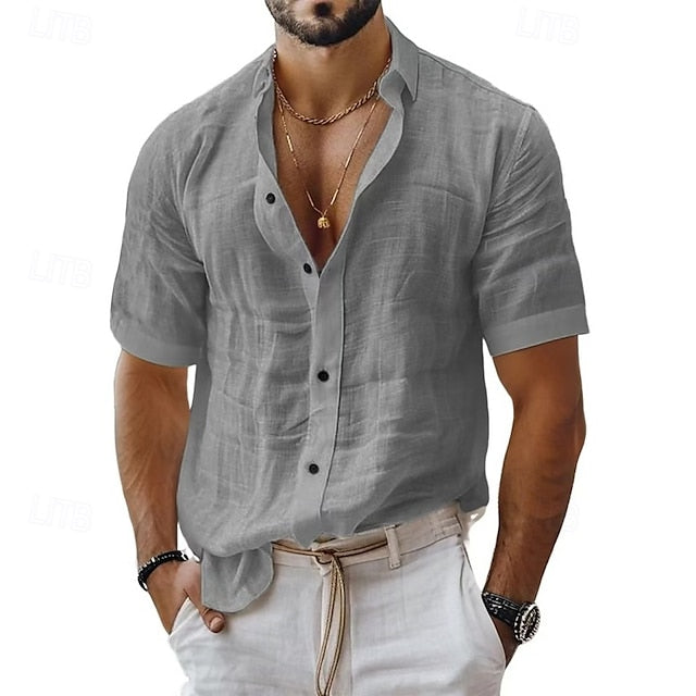Button Shirt Up Casual Linen Cotton Men's