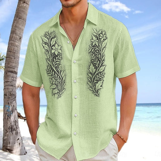 Shirt Wear Men's Summer Beach Up Button Linen