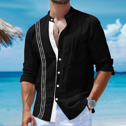 Men's Beach Linen Shirt Summer Guayabera