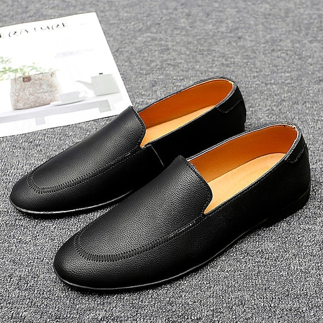 Loafers Shoes - Faux Prom Leather Men's with White Slip-On