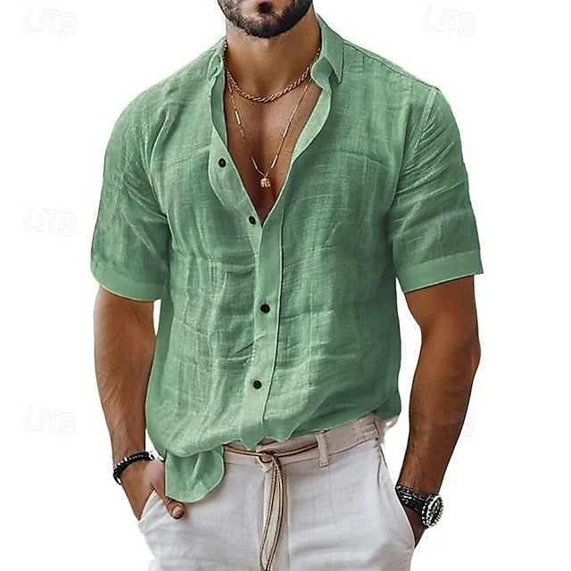 Button Shirt Up Casual Linen Cotton Men's