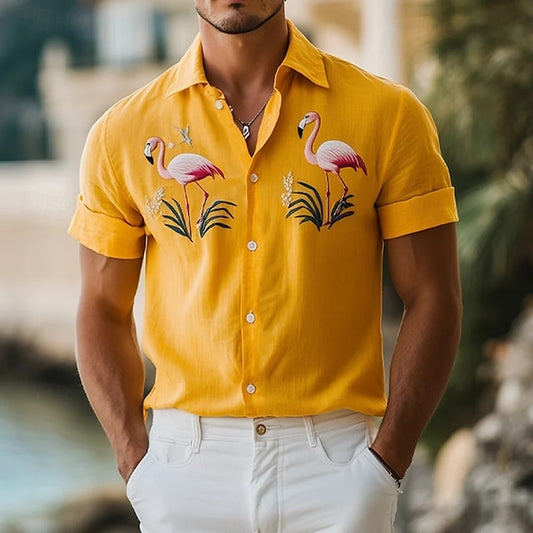 Linen Men's Button Up Shirt Wear Beach Summer
