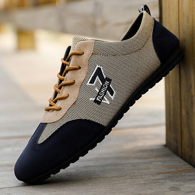 – Lace-Up Navy Nylon Breathable and Sneakers Men's Beige