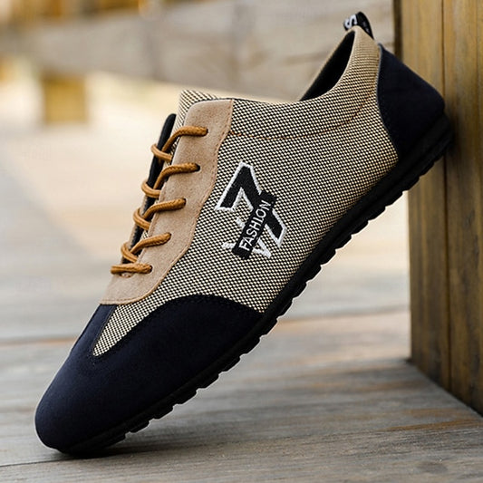 – Lace-Up Navy Nylon Breathable and Sneakers Men's Beige