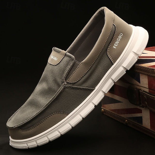 Men's Lightweight Khaki Canvas Slip-On Flexible Loafers
