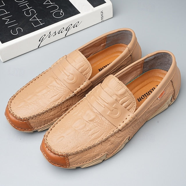 Leather Black with Loafers Faux Men's White Crocodile