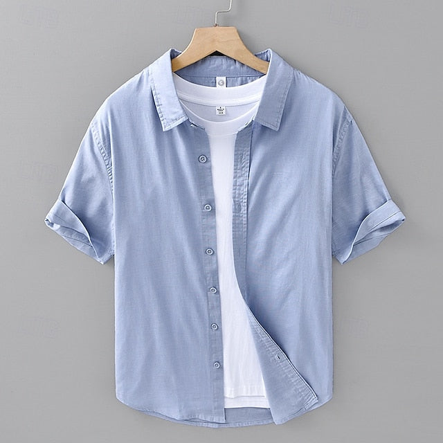 Shirt Button Up Men's Linen Casual Cotton