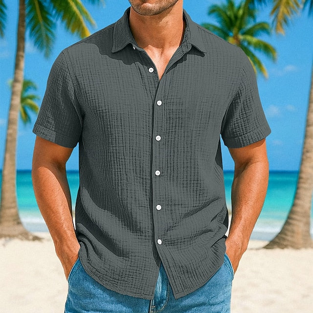 Shirt Plain Men's Summer Beach Linen