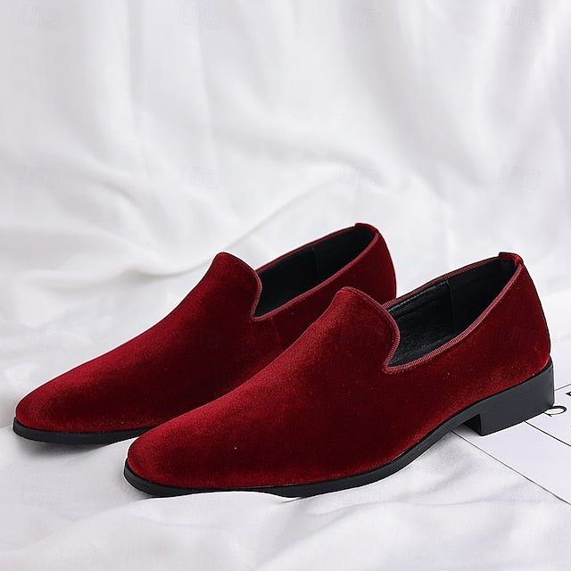 Red Dress Velvet Men's Shoes Slip-On