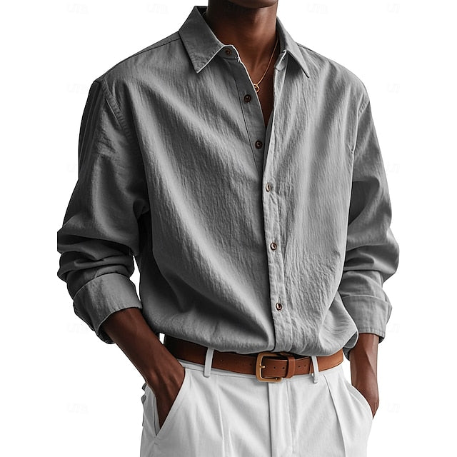 Green Up Button Men's White Shirt Light Casual
