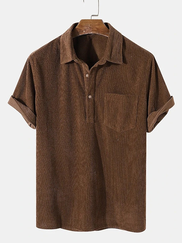 Black Casual Men's Shirt Up Button Corduroy