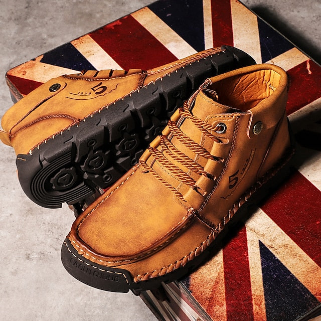 Casual Men's Lace-Up Leather Ankle Vintage Boots –