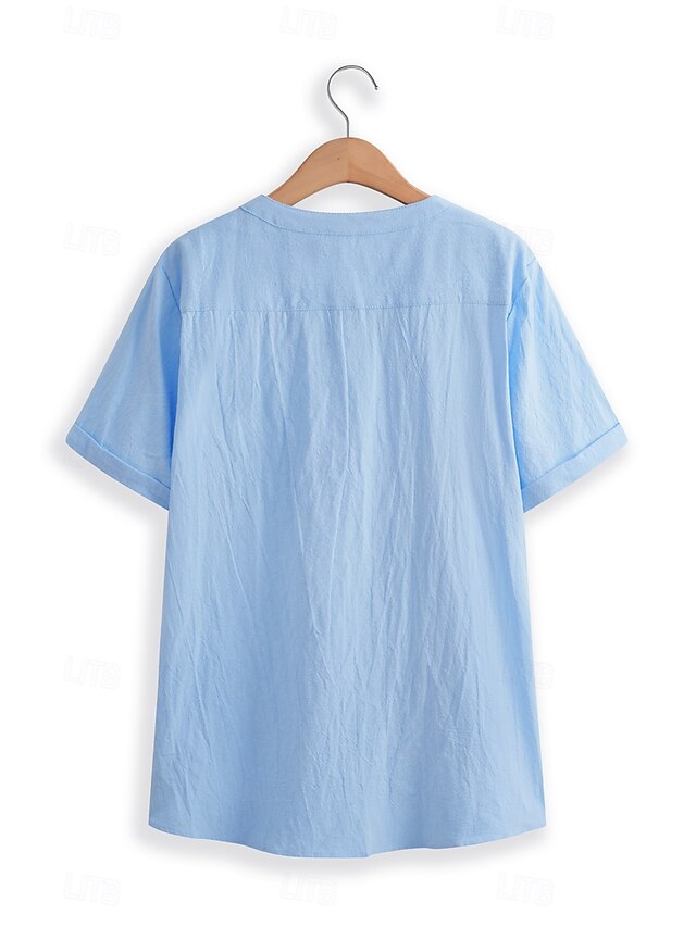 Band Linen Shirt Summer Collar Men's