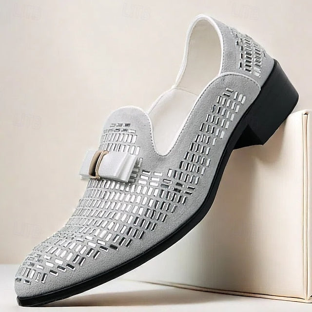 Men's Loafers – Silver Strap Elegant Monk Prom Woven and