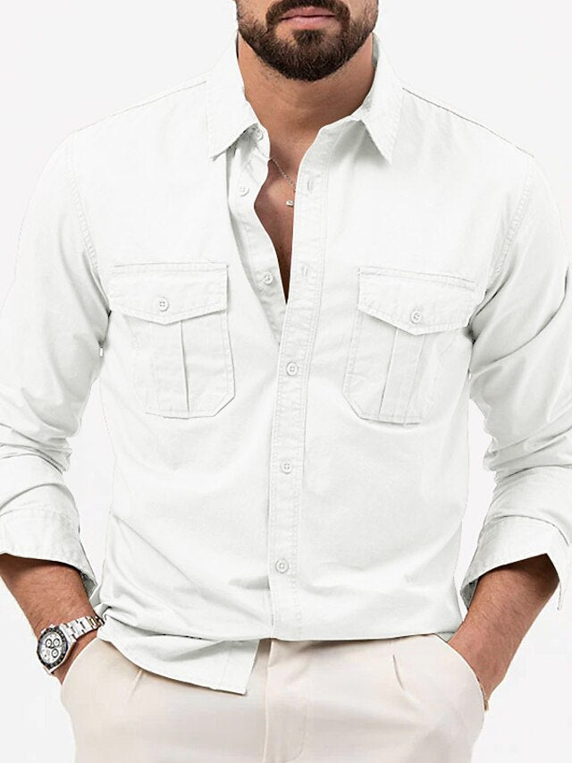 Men's Casual Black Up Shirt White Button Green