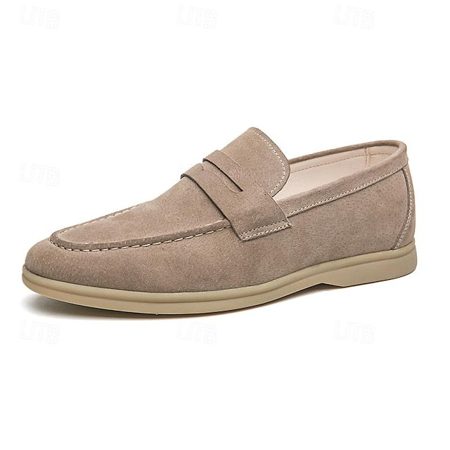 Loafers Slip-On Men's Comfortable Beige – Casual Suede