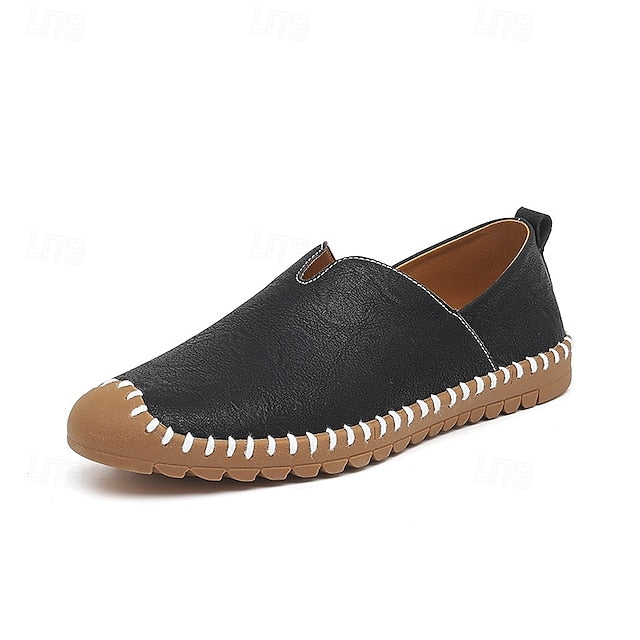 White Faux with Slip-On Casual Men's – Sneakers Leather