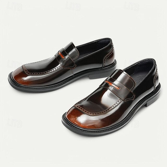 Black Men's Decorative Cowhide Premium Slip-On Loafers with
