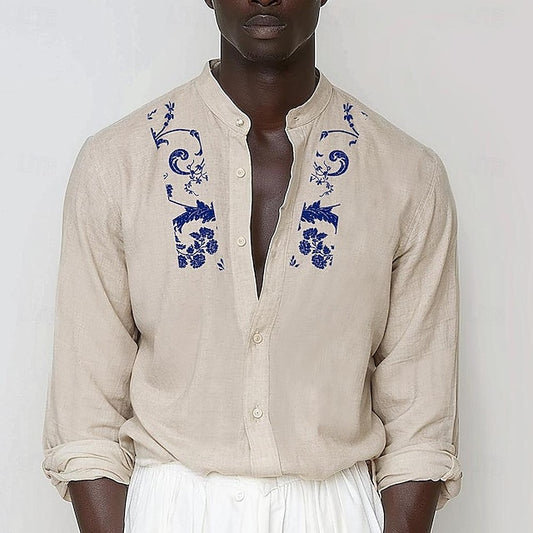 Beach Plain Shirt Button Up Ethnic Men's