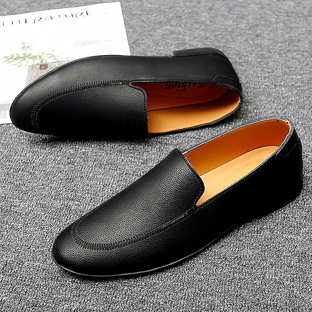 Loafers Shoes - Faux Prom Leather Men's with White Slip-On