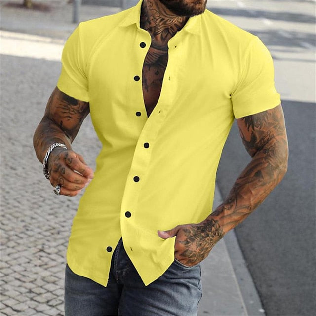 Summer Men's Shirt Black Button blue Up grey