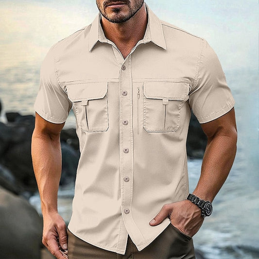Button Black Up Men's Casual Shirt Cargo