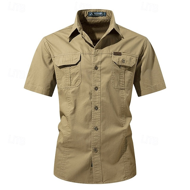 Summer Cargo Button Men's Shirt Up Casual