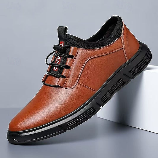 Men's with Black Shoes Leather Faux Brown Contrast Casual