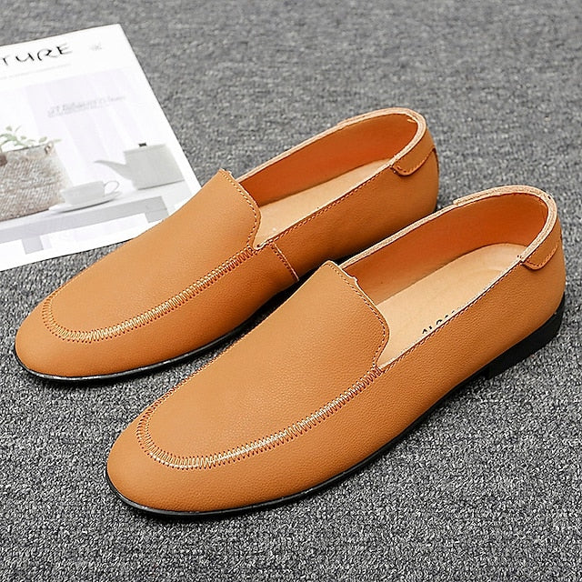 Loafers Shoes - Faux Prom Leather Men's with White Slip-On
