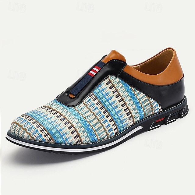 Leather Sneakers Woven – Men's Faux Blue Nylon