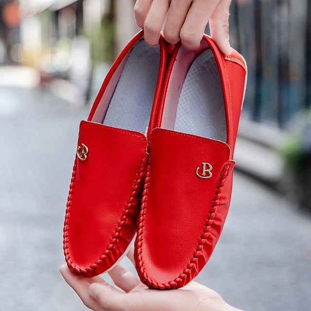 Men's Moccasins Red and Logo Design Elasticized with