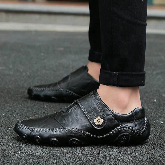 Leather Hand-Stitched Faux Soft Slip-On – Men's Moccasins