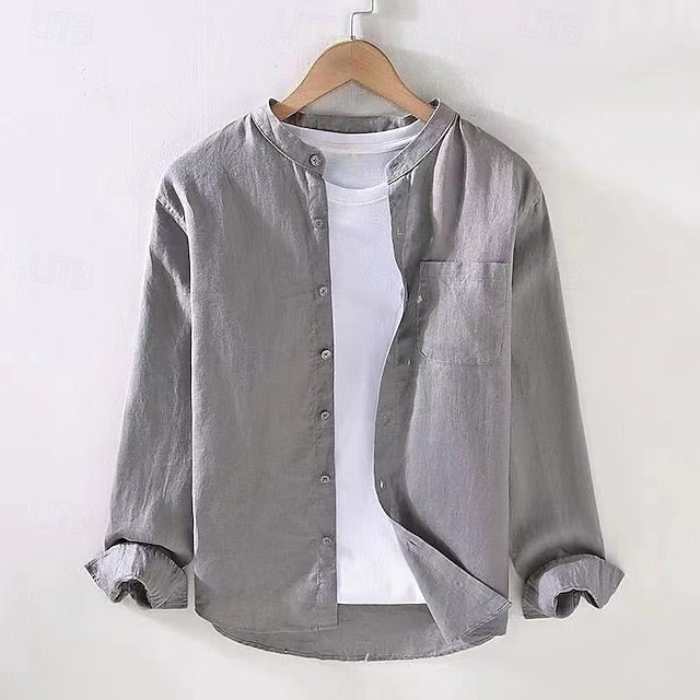 Men's Casual Cotton Shirt Linen Up Button