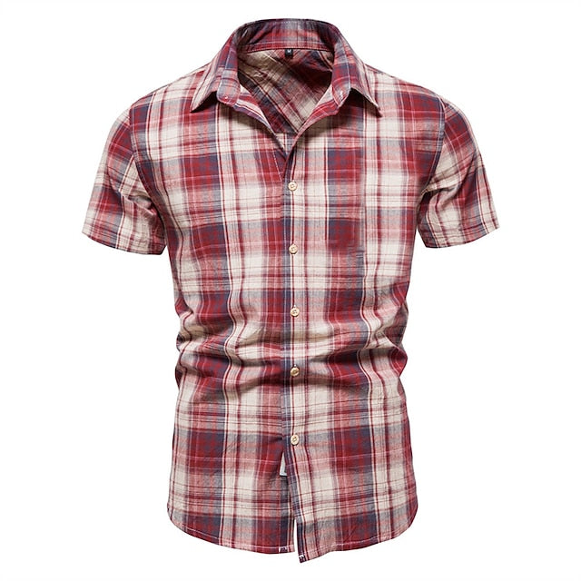 Shirt Button Summer Up Men's Plaid