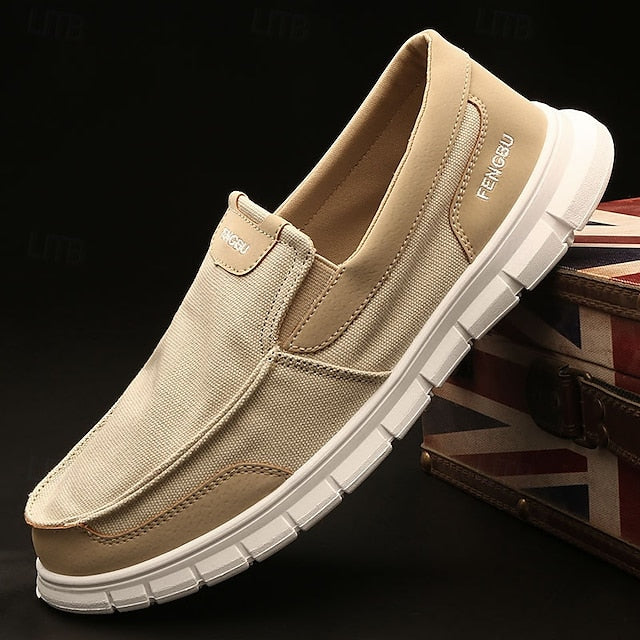Men's Lightweight Khaki Canvas Slip-On Flexible Loafers