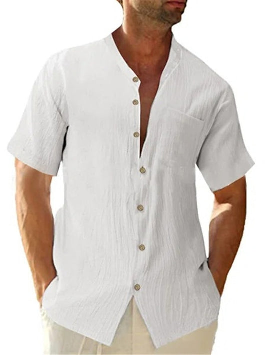 Men's Chinese White Cotton Linen Shirt Collar