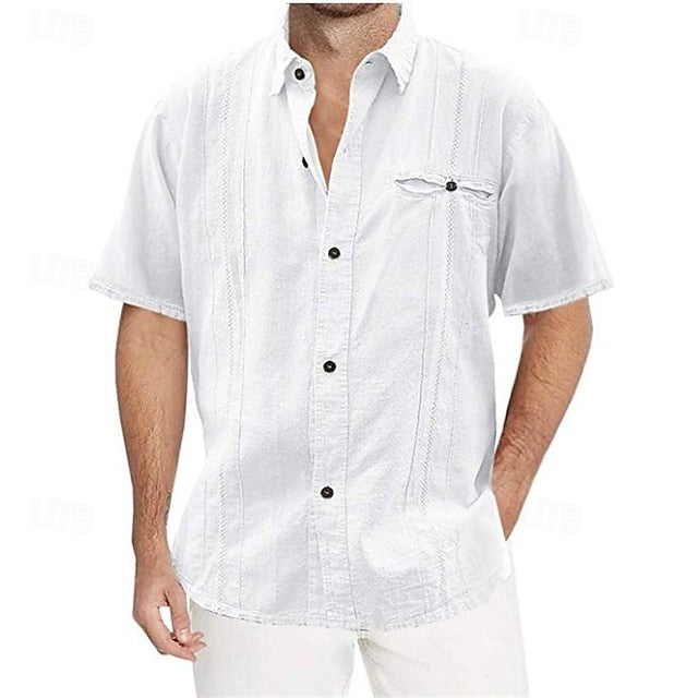 Shirt Men's Vacation Plain Cotton Linen Casual