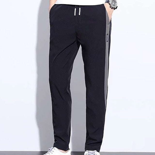 Drawstring Elastic Pants Trousers Waist Casual Solid Men's