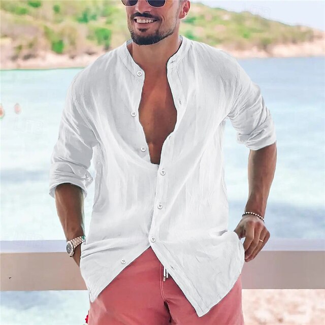 Collar Band Men's Summer Shirt Popover