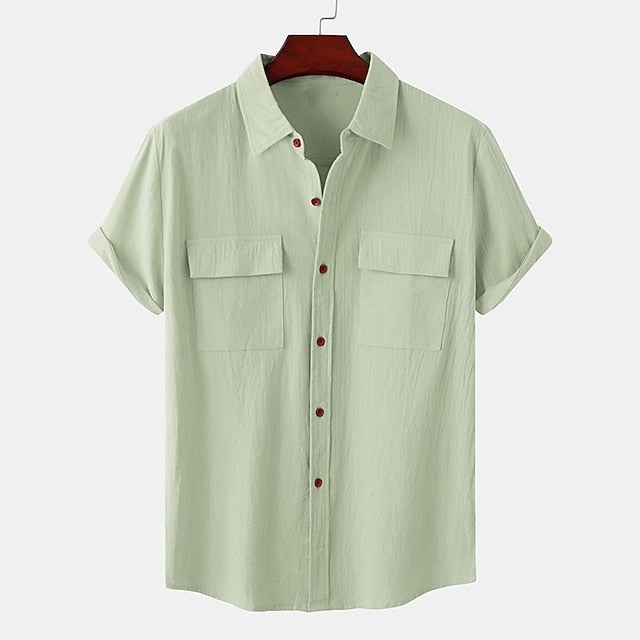 Shirt Wear Linen Beach Men's Up Button Summer